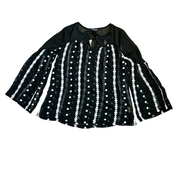 5/$25 Timing women’s black chiffon blouse with white stitched design size small - Picture 1 of 8